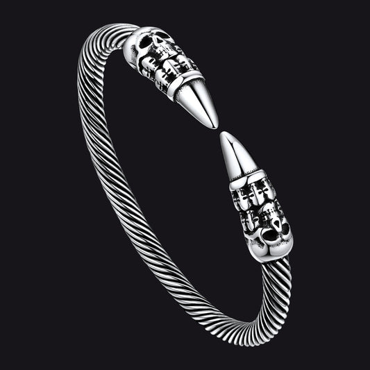 Gothic Punk Skull Open Cuff Bangle Bracelet