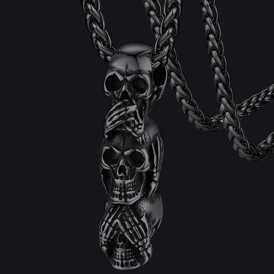 Colar de caveira masculino com pingente de caveira sem mal, sem mal, sem mal