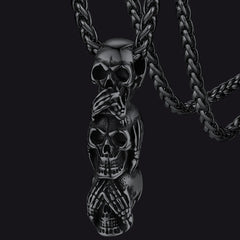 Colar de caveira masculino com pingente de caveira sem mal, sem mal, sem mal