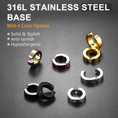 Brincos de argola Huggie pequenos com clipe para homens, 4 pares