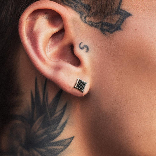 Brincos quadrados masculinos de zircônia cúbica com runas vikings e runas vikings