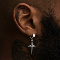 Star Cross Dangle Hoop Earrings For Men