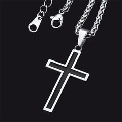 Colar de cruz de esmalte preto cristão para homens e mulheres