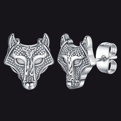 Brincos de pino com cabeça de lobo celta Viking Rune para homens em aço inoxidável