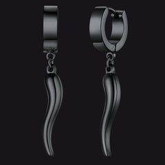 Brincos de argola Huggie de chifre italiano Cornicello para homens