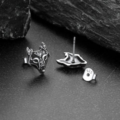 Brincos de pino Viking Rune de prata esterlina com lobo celta viking para homens
