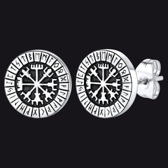 Brincos de pino Vegvisir com bússola nórdica e runa viking para homens