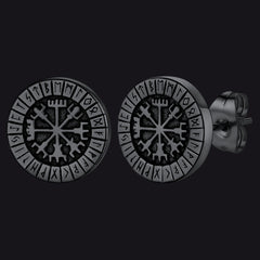 Brincos de pino Vegvisir com bússola nórdica e runa viking para homens