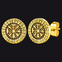 Brincos de pino Vegvisir com bússola nórdica e runa viking para homens
