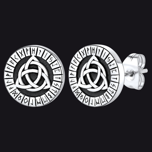 Viking Celtic Knot With Rune Stud Earrings for Men