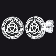 Viking Celtic Knot With Rune Stud Earrings for Men