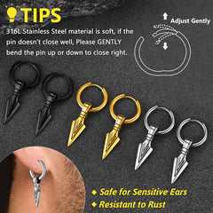 Brincos de argola com ponta de flecha e runa viking nórdica, Gungnir, para homens