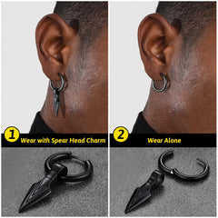 Brincos de argola com ponta de flecha e runa viking nórdica, Gungnir, para homens