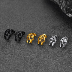Spartan Helmet Mask Stud Earrings for Men