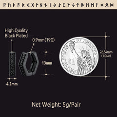 Brincos de argola Viking Rune Viking Hexagon Rune para homens