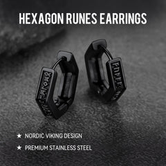 Brincos de argola Viking Rune Viking Hexagon Rune para homens