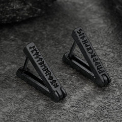 Triangle Huggie Hoop Earrings with Viking Runes For Men