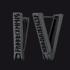 Triangle Huggie Hoop Earrings with Viking Runes For Men