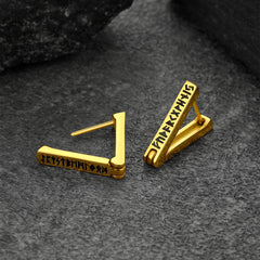 Triangle Huggie Hoop Earrings with Viking Runes For Men