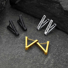 Triangle Huggie Hoop Earrings with Viking Runes For Men
