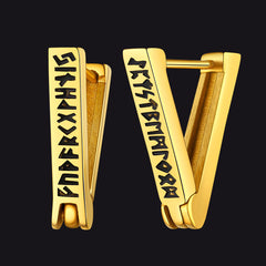 Triangle Huggie Hoop Earrings with Viking Runes For Men