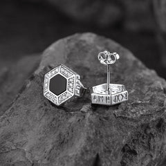 Brincos de pino Viking Rune Hexagon Black Onyx para homens