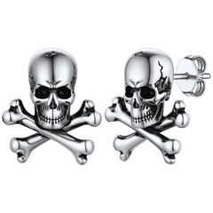 Brincos de pino com caveira punk e ossos cruzados para homens