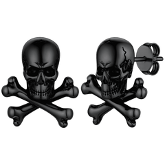 Brincos de pino com caveira punk e ossos cruzados para homens