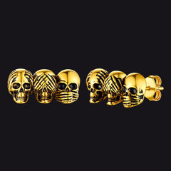 See No Evil, Hear No Evil, Speak No Evil Skulls Stud Earrings