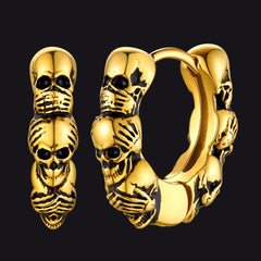 Brincos de argola Huugie com caveiras de prata esterlina para homens