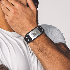 Norse Viking Compass Leather Wristband Son Bracelet