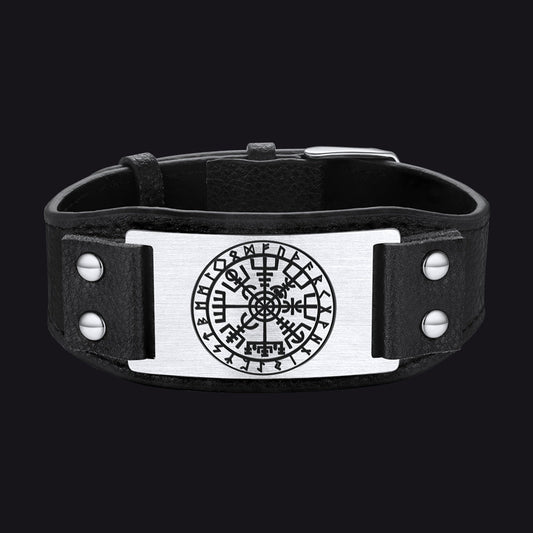 Norse Viking Compass Leather Wristband Son Bracelet