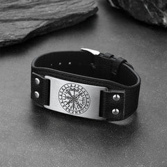Norse Viking Compass Leather Wristband Son Bracelet