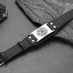 Norse Viking Compass Leather Wristband Son Bracelet