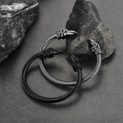 casaivy Viking Raven Cuff Bangle Bracelet