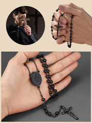 Rosário católico da Virgem Maria com contas de cruz, colar com corrente para homens e mulheres