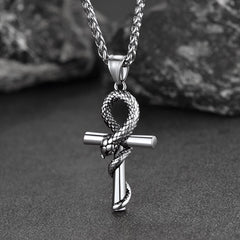 Colar de cruz de cobra Ankh, pingente de serpente egípcia antiga, masculino e feminino