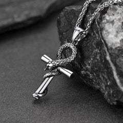 Colar de cruz de cobra Ankh, pingente de serpente egípcia antiga, masculino e feminino