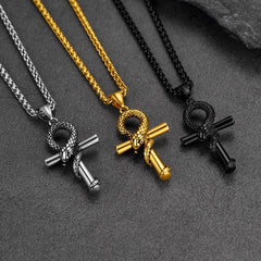 Colar de cruz de cobra Ankh, pingente de serpente egípcia antiga, masculino e feminino