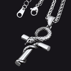 Colar de cruz de cobra Ankh, pingente de serpente egípcia antiga, masculino e feminino