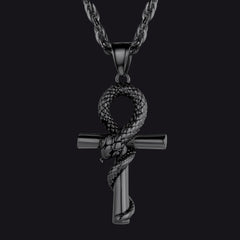 Colar de cruz de cobra Ankh, pingente de serpente egípcia antiga, masculino e feminino