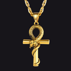 Colar de cruz de cobra Ankh, pingente de serpente egípcia antiga, masculino e feminino