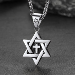 Colar masculino com cruz judaica e estrela de David
