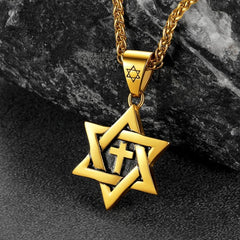 Colar masculino com cruz judaica e estrela de David