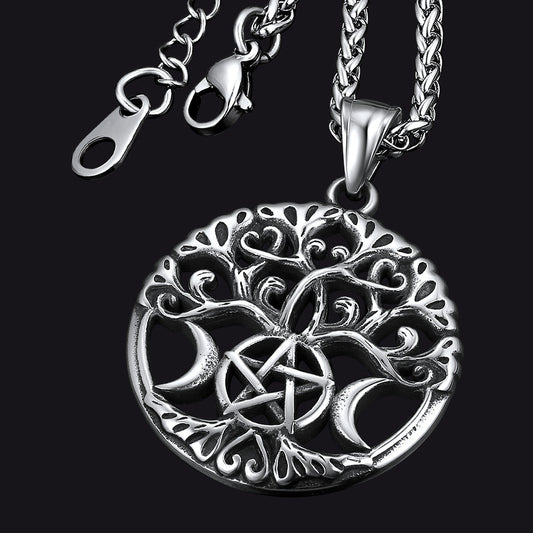 Colar Pentáculo Vintage Lua Árvore Vida Masculino
