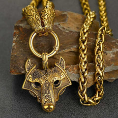 Colar com pingente de lobo viking, corrente de corda de lobo para homens