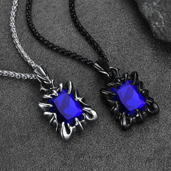 Colar masculino gótico com garra de dragão e cristal rubi