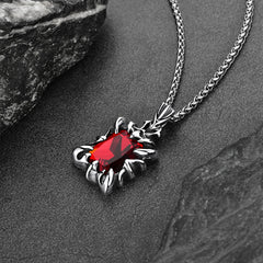 Colar masculino gótico com garra de dragão e cristal rubi