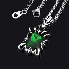 Colar masculino gótico com garra de dragão e cristal rubi