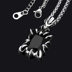 Colar masculino gótico com garra de dragão e cristal rubi